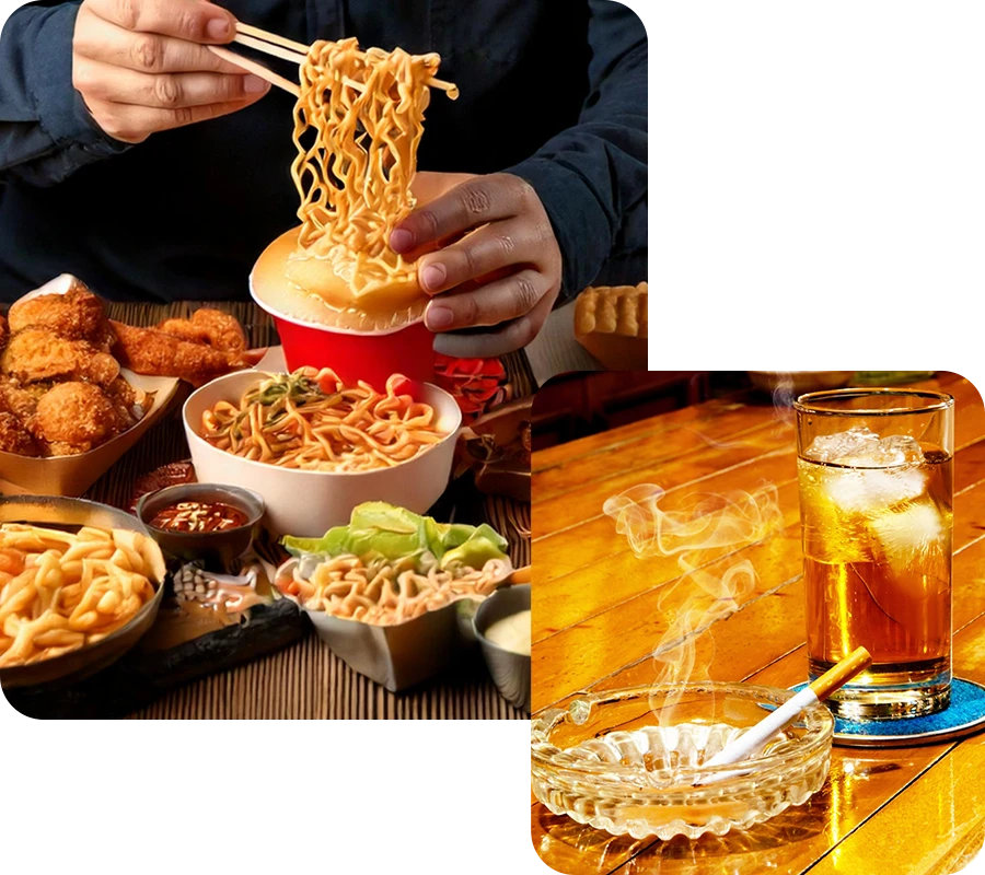 食事・飲酒・喫煙などの生活習慣を表すイメージ